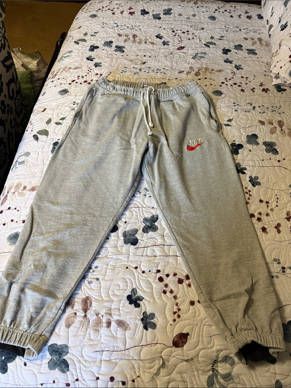 Nike Gray Sweatpants with Red Swoosh - Kids